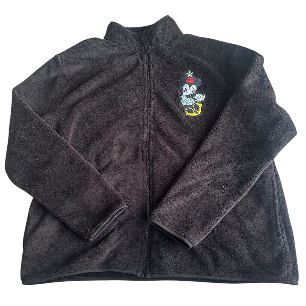 Disney Jacket Womens 2XL Embroidered Minnie Mouse Full Zip Black Fleece Pocket